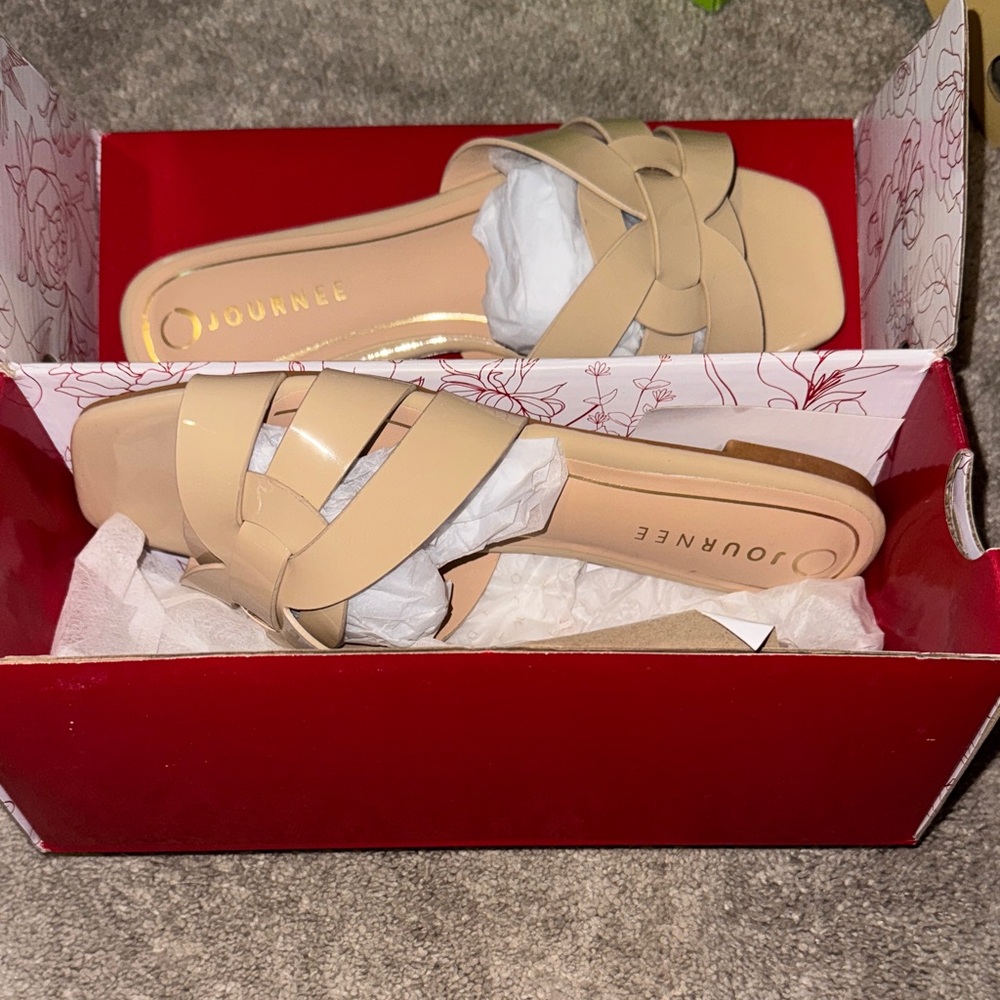 Journee Collection Tan Woven Sandals